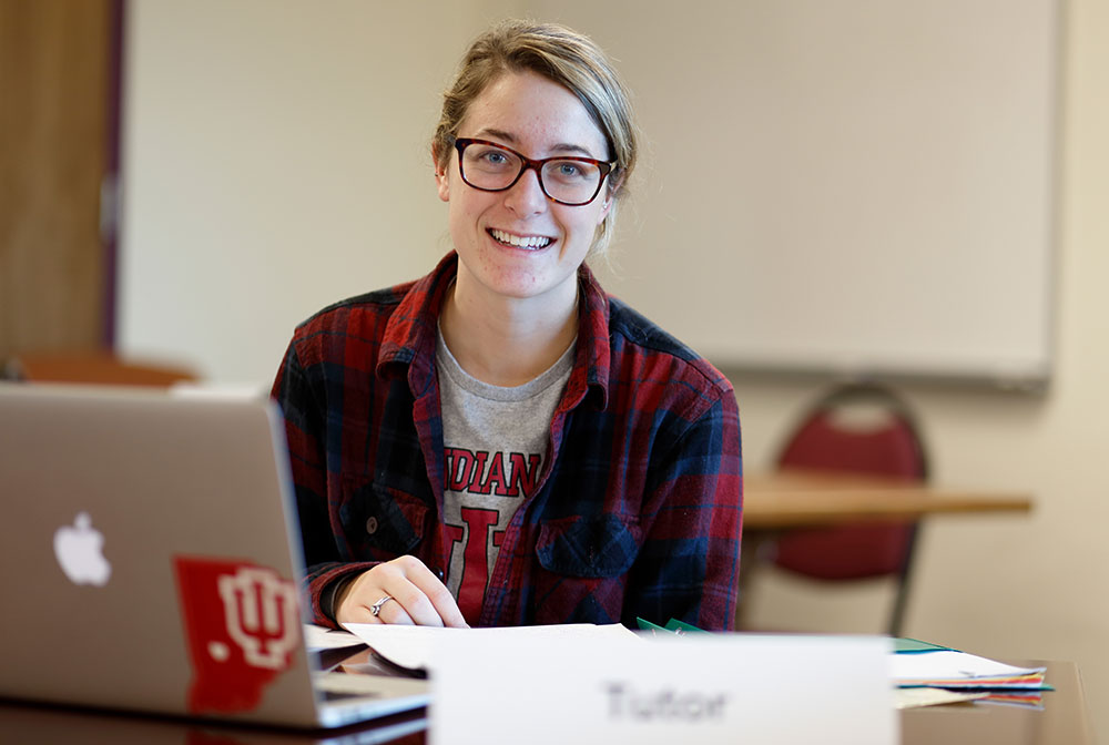 Bailey studies at her computer